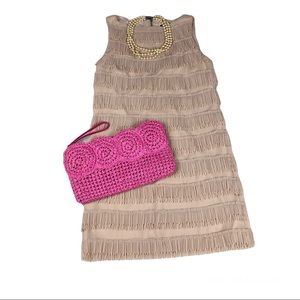 Ann Taylor Dress Women’s 4 Petite Fringe Flapper Taupe Blush Shift Sleeveless